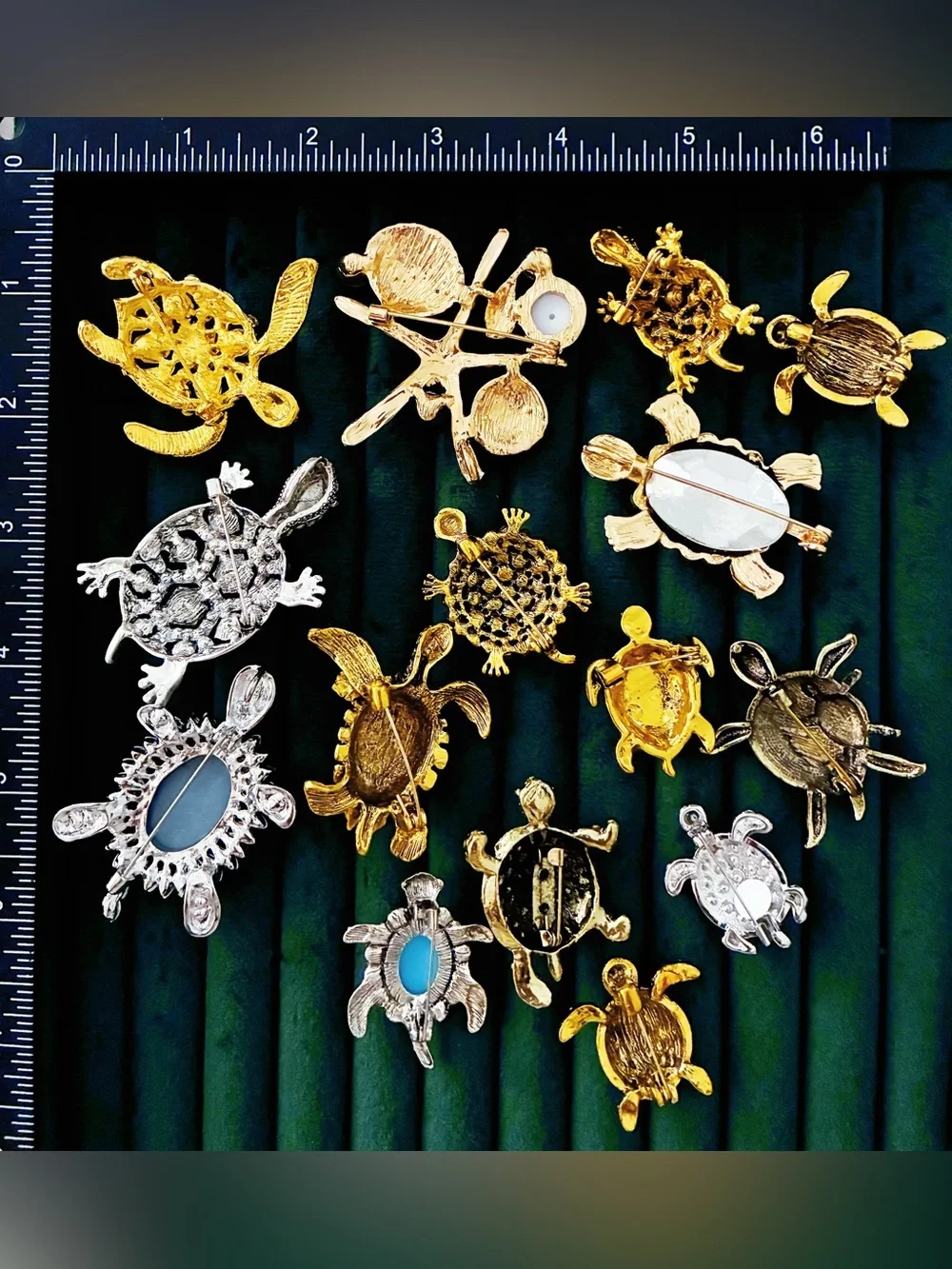 Lot of 15 Turtle Sea Turtle Brooch Pin Colorful Rhinestone Enamel Shell Crystal